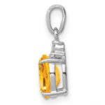 Sterling Silver Rhodium Plated Diamond & Citrine Oval Pendant - Image 2