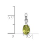 Sterling Silver Rhodium Plated Diamond and Peridot Oval Pendant - Image 3