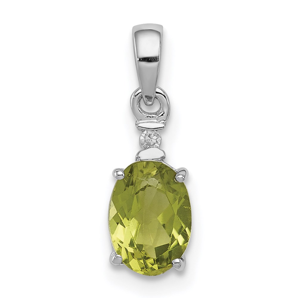 QP3054PE.jpg Sterling Silver Rhodium Plated Diamond and Peridot Oval Pendant - Image 1