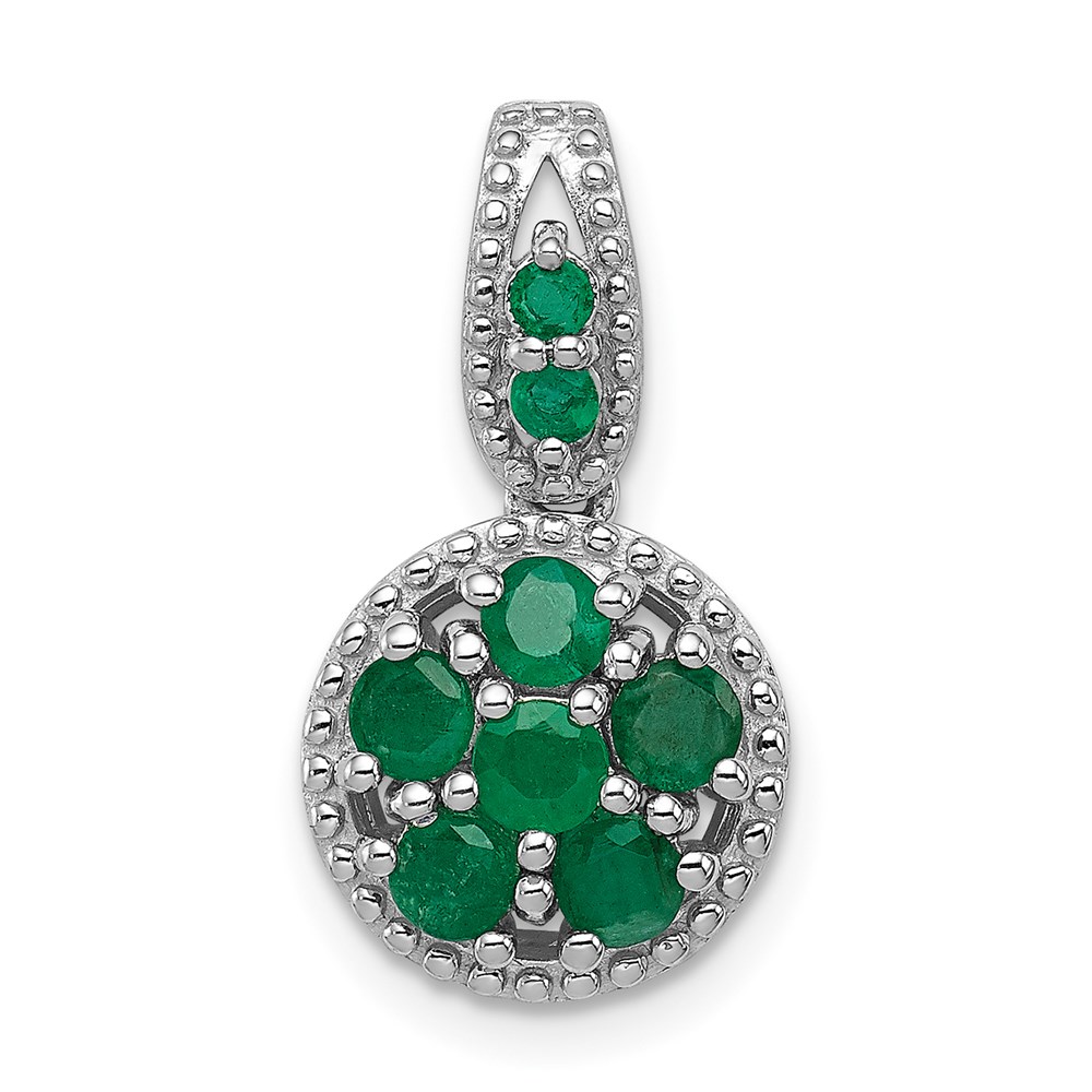 QP3058E.jpg Sterling Silver Rhodium-plated & Emerald Circle Pendant - Image 1