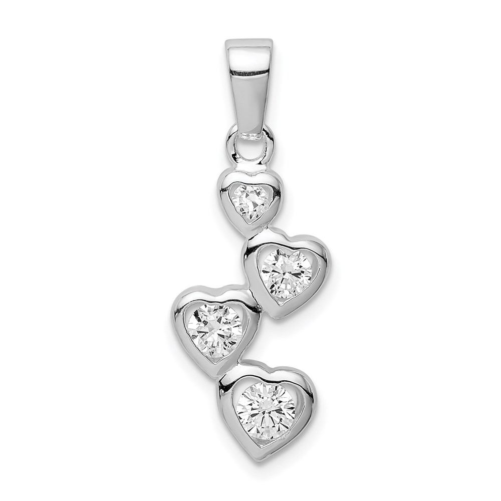 QP311.jpg Sterling Silver Rhodium-plated Graduated CZ Heart Pendant - Image 1