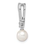 Sterling Silver Rhodium-plated FW Cultured Pearl Diamond Chain Slide - Image 2