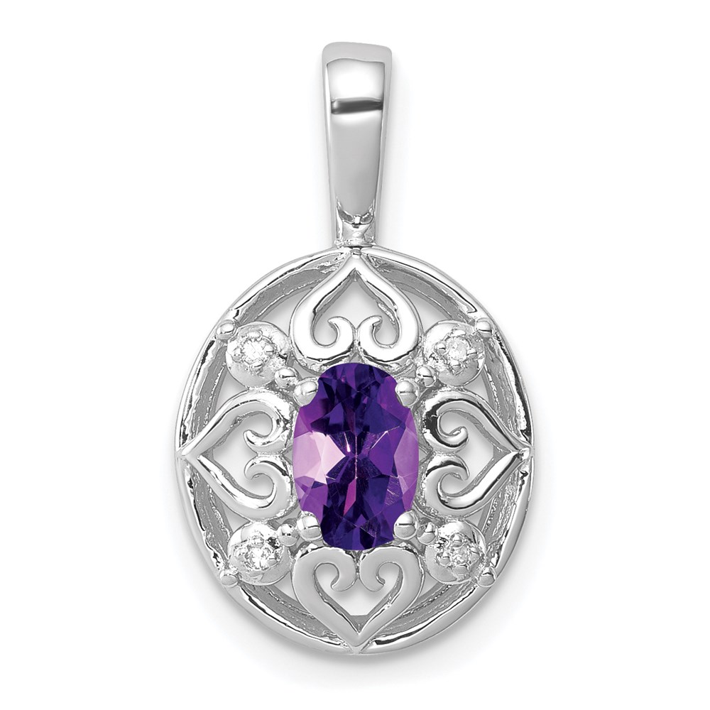 QP3132AM.jpg Sterling Silver Rhodium-plated Amethyst and Diamond Pendant - Image 1