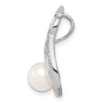 Sterling Silver Rhod Plated Diamond and FW Cultured Pearl Chain Slide - Image 2