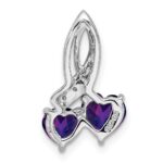 Sterling Silver RH Plated Diamond and Amethyst Double Heart Chain Slide - Image 4