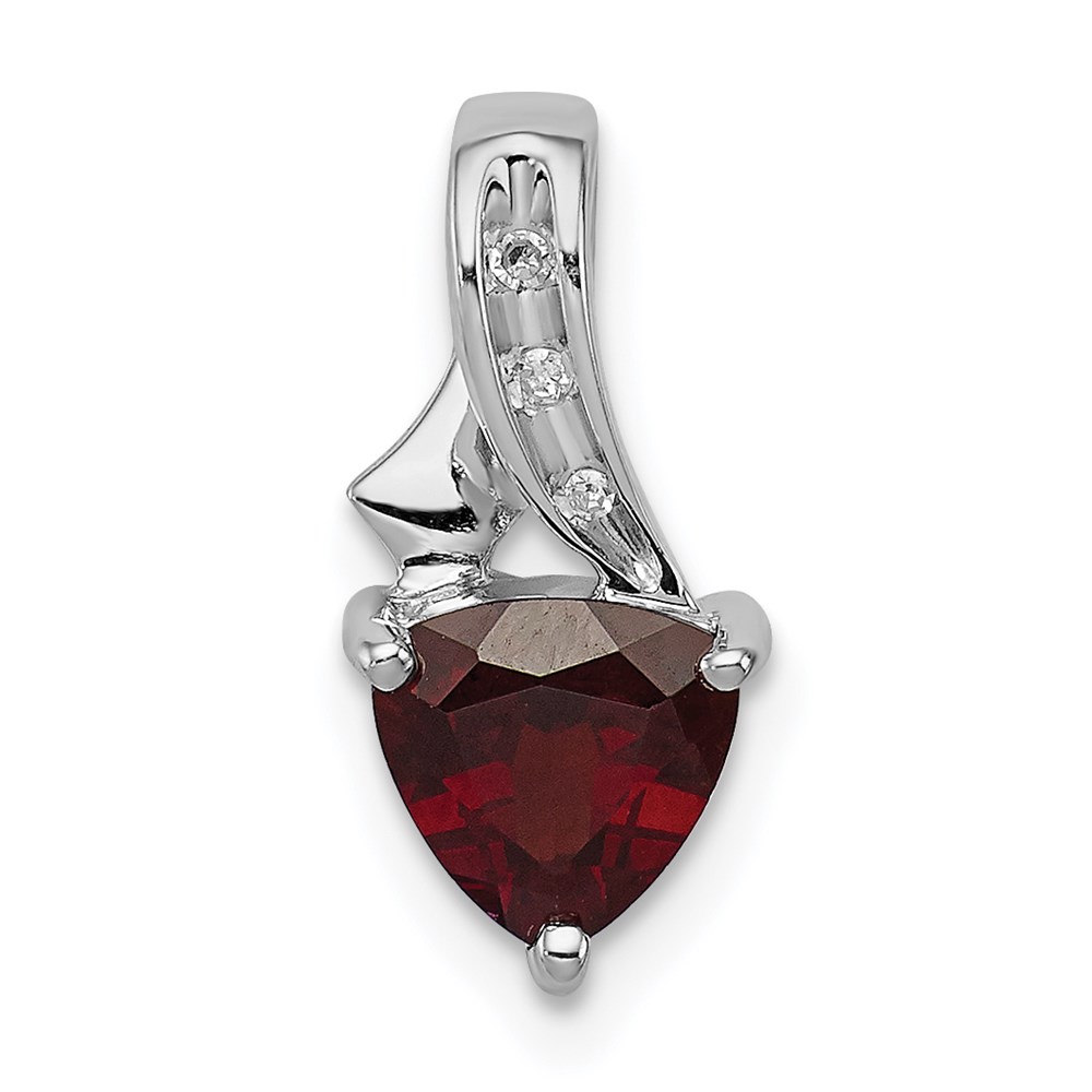 QP3173GA.jpg Sterling Silver Rhodium Plated Diamond and Garnet Trillion Pendant - Image 1