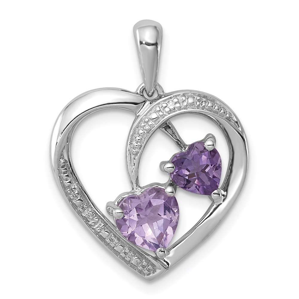 QP3185.jpg Sterling Silver RH Plated Diamond Amethyst and Rose de France Pendant - Image 1