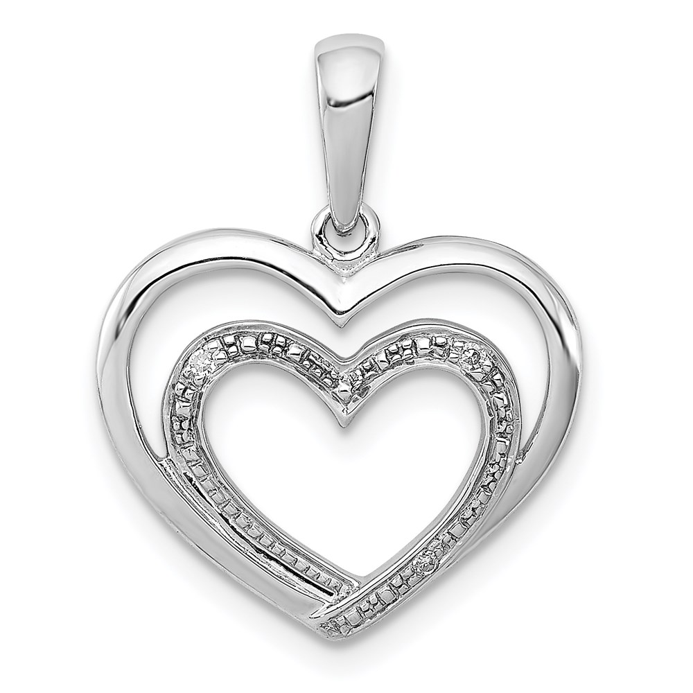 QP3288.jpg Sterling Silver Rhodium Plated Diamond Double Heart Pendant - Image 1