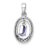 Sterling Silver Rhodium Plated Diamond and Tanzanite Oval Pendant - Image 4