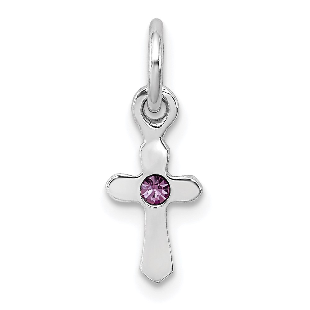 QP4033JUN.jpg Sterling Silver RH-pltd Child's June Preciosca Crystal Cross Pendant - Image 1