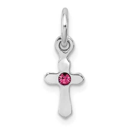 Sterling Silver RH-pltd Child's Oct Pink Preciosca Crystal Cross Pendant