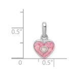Sterling Silver RH-plated Pink Glitter Enameled Heart Children's Pendant - Image 4