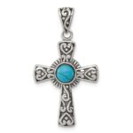 Sterling Silver Antiqued Recon Turquoise Cross Pendant