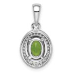 Sterling Silver Rhod-plated Light Green and White CZ Oval Pendant - Image 4