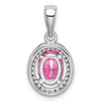Sterling Silver Rhod-plated Pink and White CZ Oval Pendant - Image 4