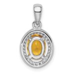 Sterling Silver Rhod-plated Yellow and White CZ Oval Pendant - Image 4