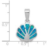 Sterling Silver Rhodium-plated Polished Created Blue Opal Oyster Pendant - Image 3