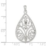 Sterling Silver Polished Filigree Diamond-cut Teardrop Pendant - Image 3