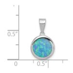Sterling Silver Rhod-plated Lab Created Opal  Round Pendant - Image 3
