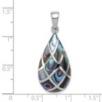 Sterling Silver Rhodium-plated Polished Teardrop Abalone Pendant - Image 3