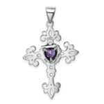 Sterling Silver Rhodium-plated Amethyst Cross Pendant - Image 4
