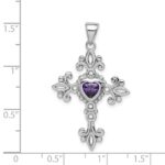 Sterling Silver Rhodium-plated Amethyst Cross Pendant - Image 3