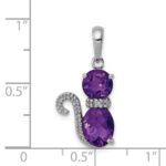 Sterling Silver Rhodium-plated Amethyst and Diamond Cat Pendant - Image 3