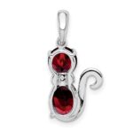 Sterling Silver Rhodium-plated Garnet and Diamond Cat Pendant - Image 4