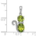 Sterling Silver Rhodium-plated Peridot and Diamond Cat Pendant - Image 3