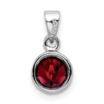 Sterling Silver Rhodium-plated Polished Garnet Round Pendant - Image 3