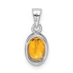 Sterling Silver Rhodium-plated Polished Citrine Oval Pendant - Image 4