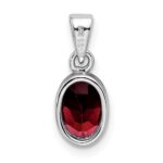 Sterling Silver Rhodium-plated Polished Garnet Oval Pendant - Image 3