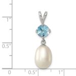 Sterling Silver Rhodium-plated 8-9mm White Teardrop Freshwater Cultured Pearl and 1.05BT Blue Topaz Pendant - Image 3