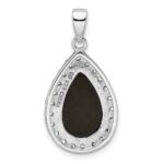 Sterling Silver Rhodium-plated CZ and Onyx Tear drop Pendant - Image 4