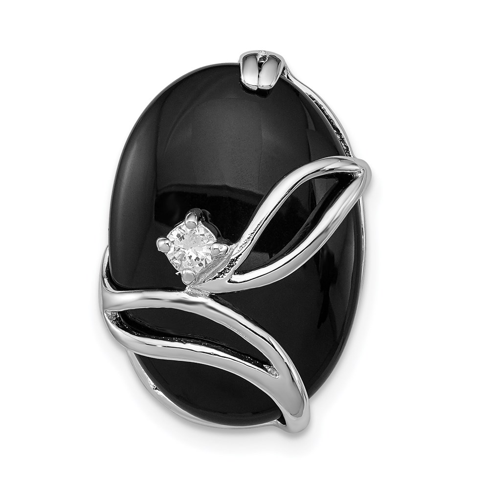 QP470.jpg Sterling Silver Rhodium Plated Onyx and CZ Slide - Image 1