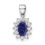 Sterling Silver Rhodium-plated CZ/Lab Cr Sapphire Pendant