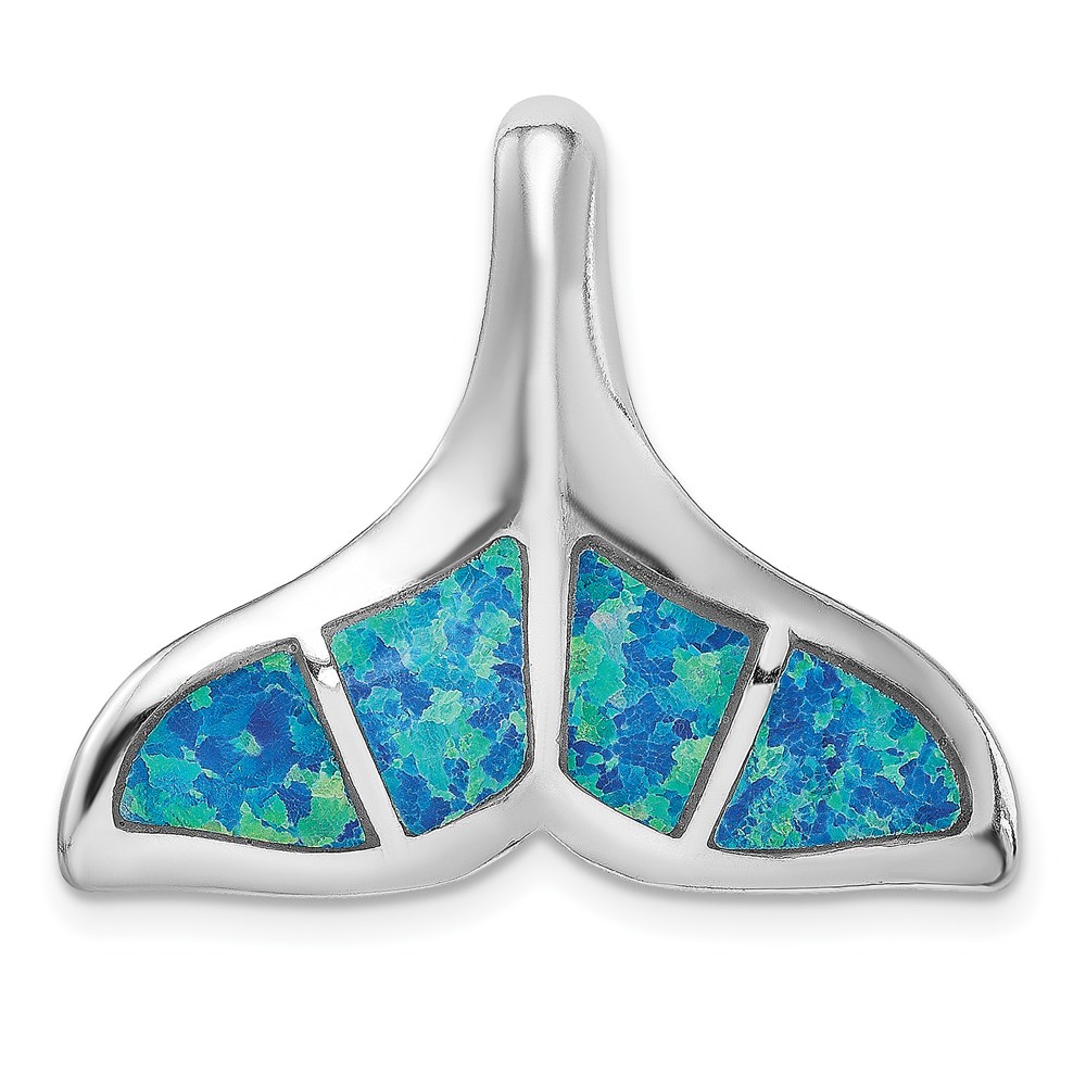 QP4866.jpg Sterling Silver Rhodium-plated Blue Inlay Created Opal Whale Tail Slide - Image 1