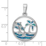 Sterling Silver Rhodium-plated Blue Created Opal Dolphins Pendant - Image 4