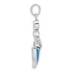 Sterling Silver Rhodium-plated Blue Created Opal Anchor Pendant - Image 2