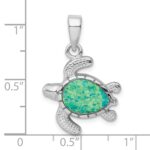 Sterling Silver Rhodium-plated Polished Green Inlay Created Opal Turtle Pendant - Image 5
