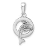 Sterling Silver Rhodium-plated Blue Inlay Created Opal Dolphin Pendant - Image 3