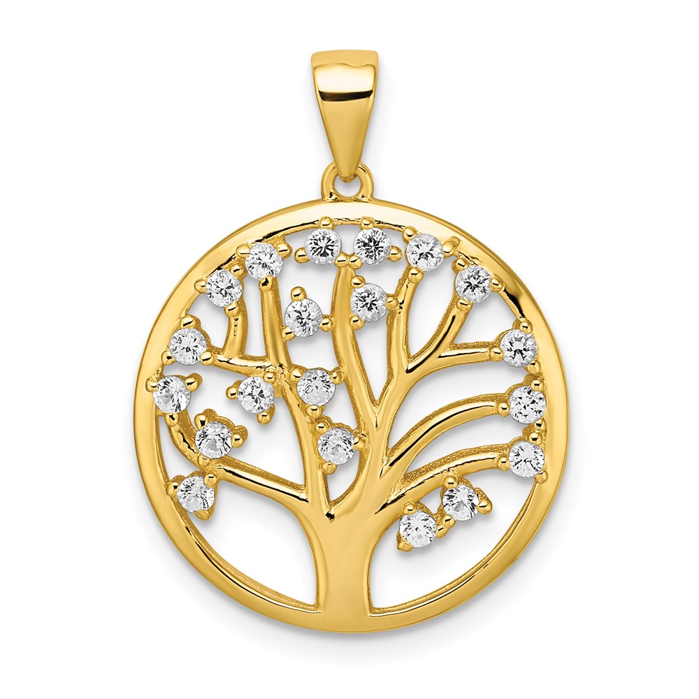 QP4904.jpg Sterling Silver Gold-tone Created White Sapphire Tree of Life Pendant - Image 1