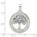 Sterling Silver Rhodium-plated White MOP Tree of Life Pendant - Image 4