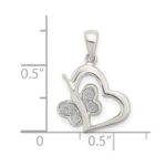 Sterling Silver Polished Glitter Enamel Heart w/Butterfly Pendant - Image 4
