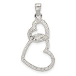 Sterling Silver Polished CZ Double Heart Pendant - Image 3