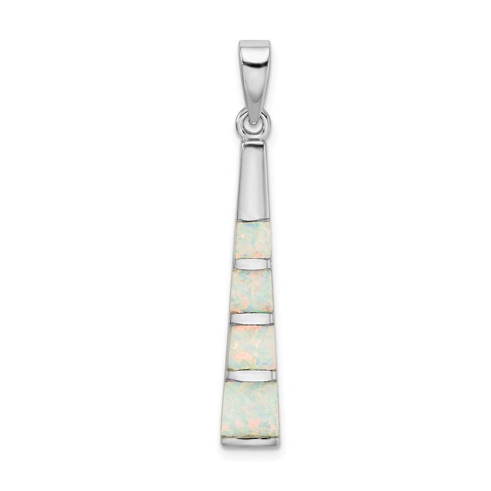 QP4983.jpg Sterling Silver Rhodium-plated White Created Opal Bar Pendant - Image 1