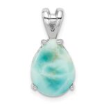 Sterling Silver Rhodium-plated Lab Created Larimar Teardrop Pendant