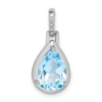 Sterling Silver Rhodium-plated Blue Topaz Teardrop Pendant