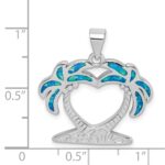 Sterling Silver Rhodium-plated Created Blue Opal Palm Trees Pendant - Image 4
