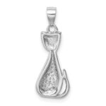 Sterling Silver Rhodium-plated Cat w/Created Opal Accents Pendant - Image 3